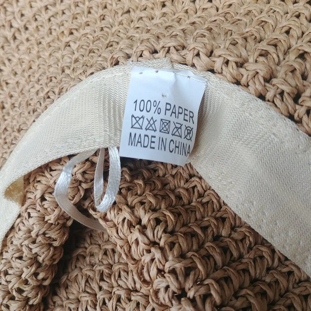 100% paper straw floppy summer sun hat wire brim